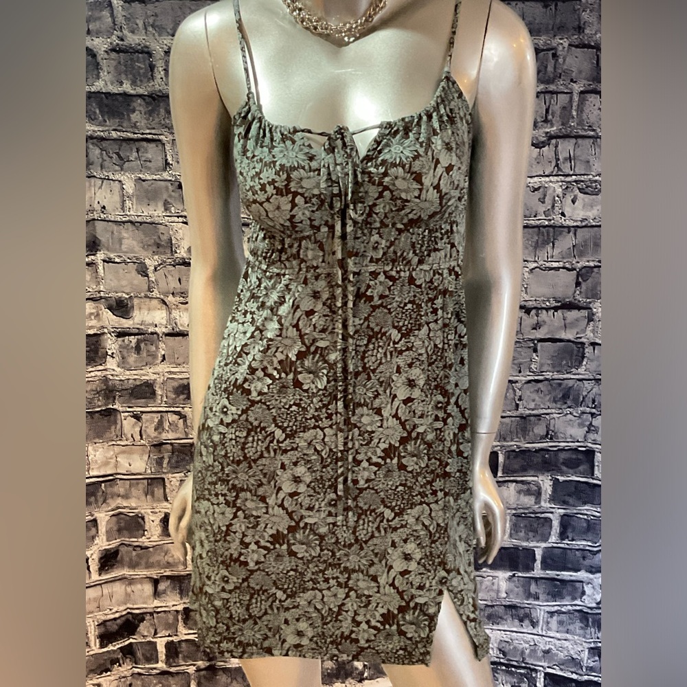 Brown & Mint Blue Floral Summer Sun Dress